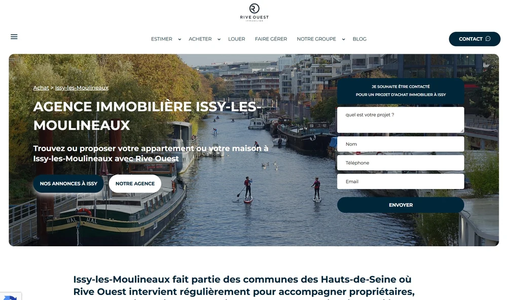 Page ville Issy-les-Moulineaux du site Rive Ouest Immobilier